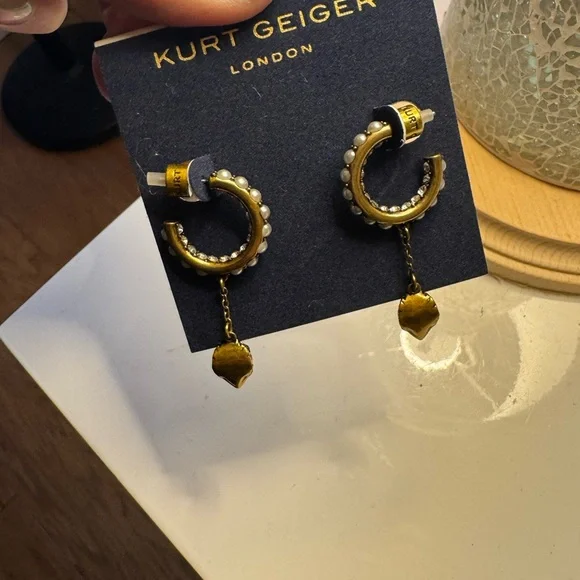 Kurt Geiger Gold and Black Crescent Earrings - Picture 2 of 6